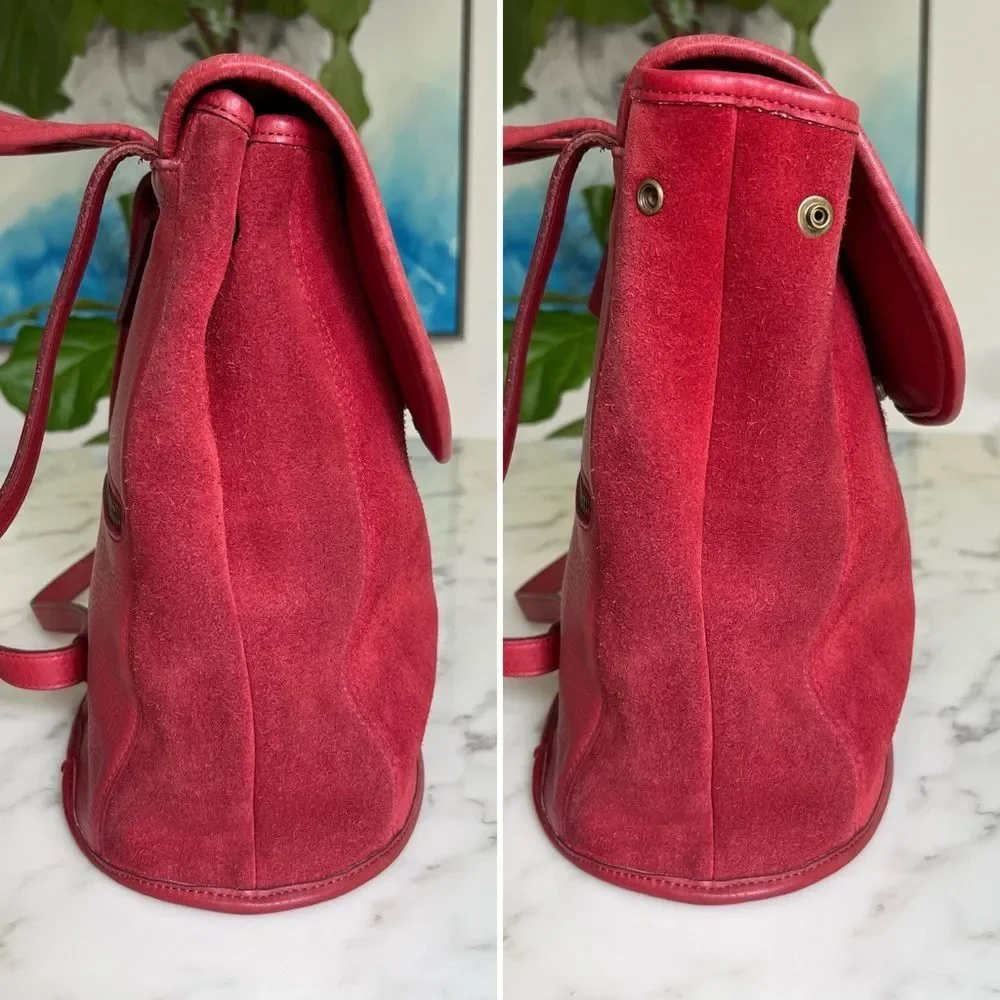 Coach Vintage Berkeley Convertible Backpack 9016 Red Leather and Suede Ruff Out